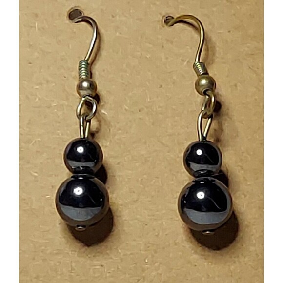 Black Beaded Dangle Earrings Hooks 1.5" - Picture 1 of 4
